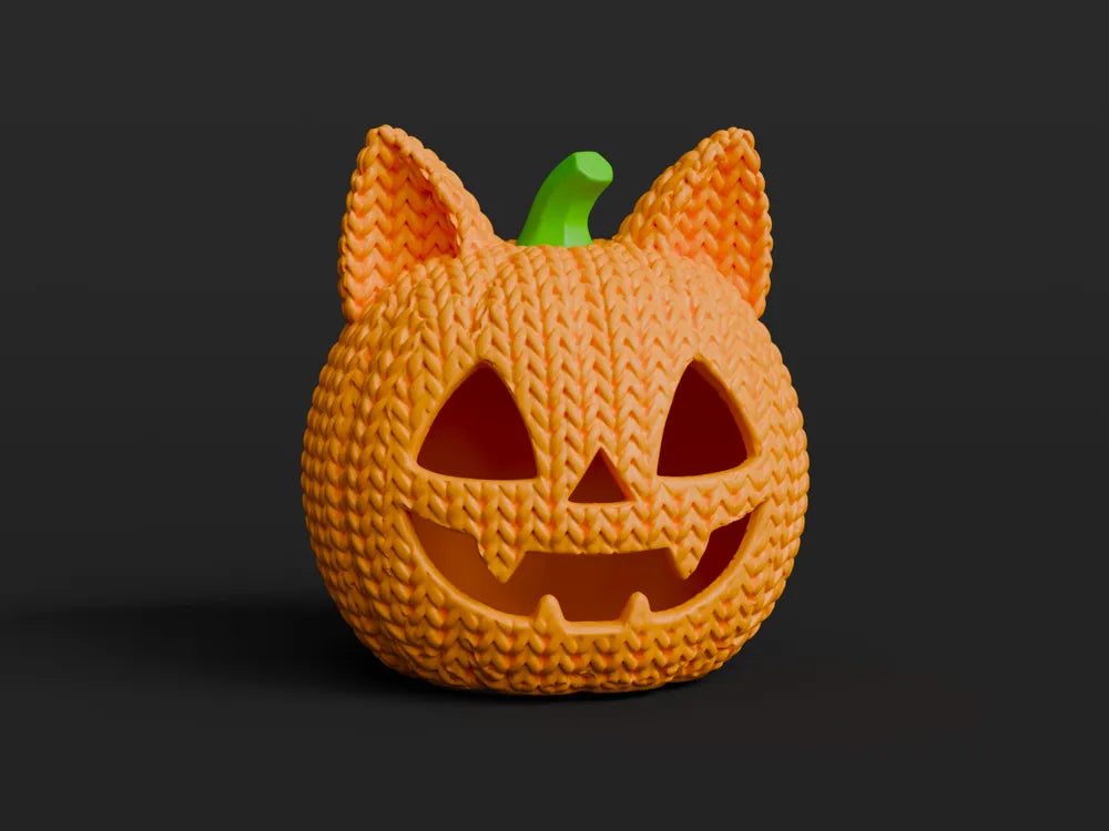 Knitted Halloween Jack-O'-Lantern Pumpkin Cat
